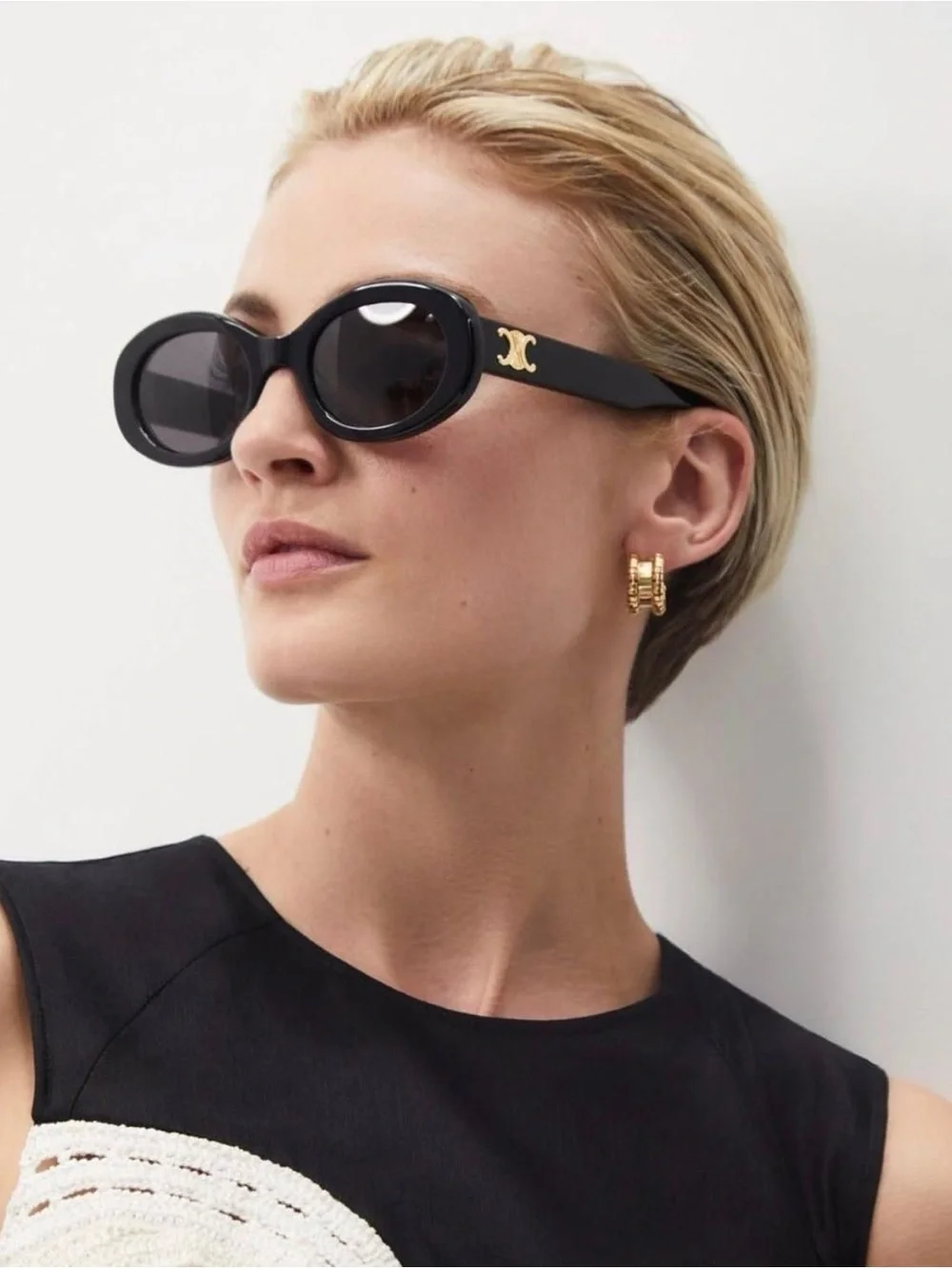 Celine Black Oval Sunglasses with Gold Logo Detail